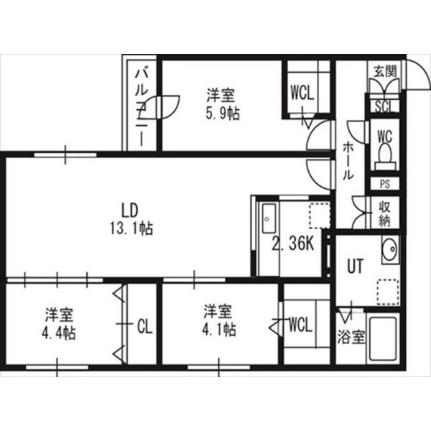 アルファスクエア北12西3 00101｜北海道札幌市北区北十二条西３丁目(賃貸マンション3LDK・1階・69.65㎡)の写真 その2