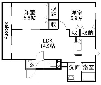 メゾン・ブランシェ西野 202｜北海道札幌市西区西野三条９丁目(賃貸マンション2LDK・2階・57.01㎡)の写真 その2