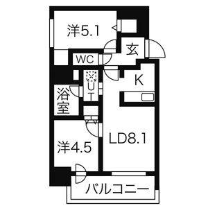 プライヴェル山鼻　壱番館 305｜北海道札幌市中央区南九条西１２丁目(賃貸マンション2LDK・3階・45.56㎡)の写真 その2