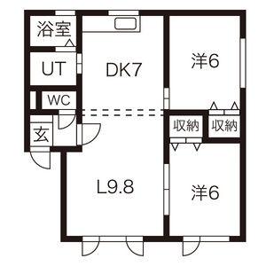 コーポ翠月 202｜北海道札幌市厚別区厚別西一条４丁目(賃貸アパート2LDK・3階・59.30㎡)の写真 その2