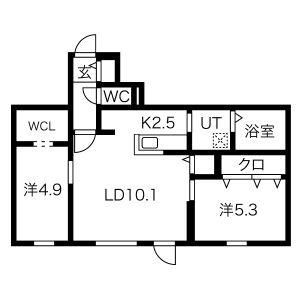 ＪＵＮＯ（ユノ） 106｜北海道札幌市白石区本通１９丁目南(賃貸マンション2LDK・1階・54.47㎡)の写真 その2