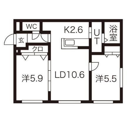 リッツハウス山の手 101｜北海道札幌市西区山の手五条１丁目(賃貸マンション2LDK・1階・52.10㎡)の写真 その2