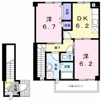 キャッスルＭＭ 204｜青森県青森市佃３丁目(賃貸アパート2DK・2階・51.52㎡)の写真 その2