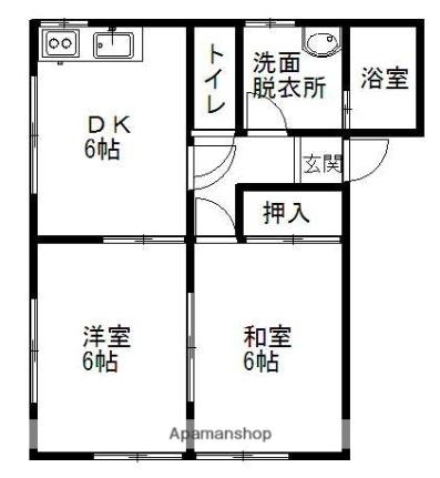 フォレスト　ヒル ｜青森県弘前市大字千年２丁目(賃貸アパート2DK・2階・42.20㎡)の写真 その2