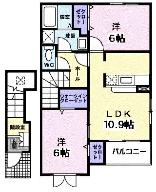 クラールむらさきのII 203｜岩手県北上市村崎野１３地割(賃貸アパート2LDK・2階・58.38㎡)の写真 その2