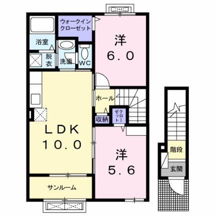 アパルトマン　タンプルＢ 203｜岩手県胆沢郡金ケ崎町西根寺下(賃貸アパート2LDK・2階・56.89㎡)の写真 その2