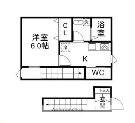 宮城県仙台市若林区木ノ下４丁目（賃貸アパート1K・2階・28.94㎡） その2