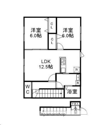 宮城県仙台市若林区木ノ下４丁目（賃貸アパート2LDK・2階・57.92㎡） その2