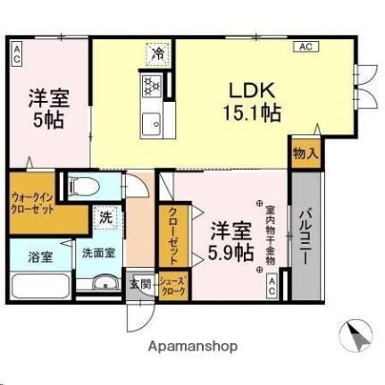 ＣＬＡＳＳＥＵＭ連坊I 210｜宮城県仙台市若林区元茶畑(賃貸アパート2LDK・2階・62.83㎡)の写真 その2