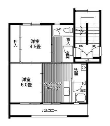 ビレッジハウス仙台鶴ケ谷五丁目6号棟 0501｜宮城県仙台市宮城野区鶴ケ谷(賃貸マンション2DK・5階・38.17㎡)の写真 その2