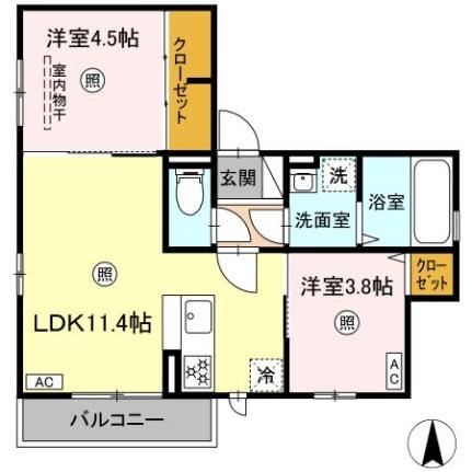 Ｄーｒｏｏｍプリメーロ花 ｜宮城県仙台市泉区松森字松木沢(賃貸アパート2LDK・2階・46.37㎡)の写真 その2