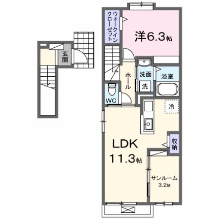 サンシャイン滝道 202｜宮城県仙台市青葉区滝道(賃貸アパート1LDK・2階・50.74㎡)の写真 その2