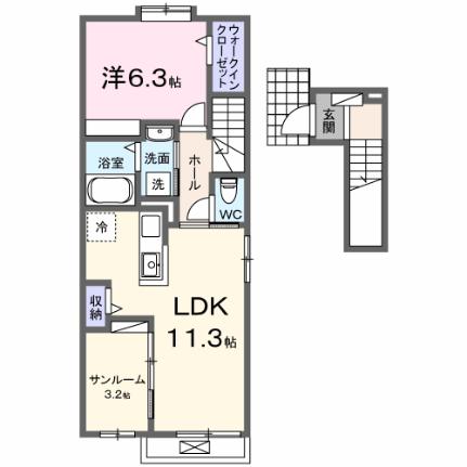 サンシャイン滝道 201｜宮城県仙台市青葉区滝道(賃貸アパート1LDK・2階・50.74㎡)の写真 その2