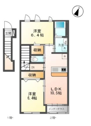 メゾン椿（Ｍａｉｚｏｎ椿） 201｜宮城県仙台市太白区袋原４丁目(賃貸アパート2LDK・2階・59.41㎡)の写真 その2