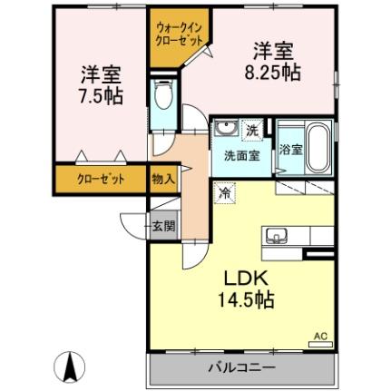 宮城県名取市手倉田字八幡(賃貸アパート2LDK・1階・76.66㎡)の写真 その2
