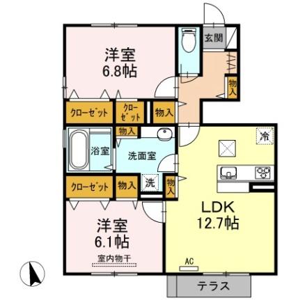 宮城県仙台市太白区東中田２丁目（賃貸アパート2LDK・1階・64.87㎡） その2