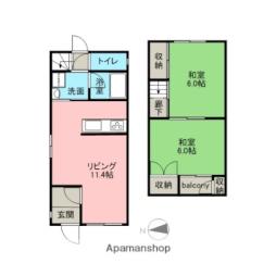 三千刈Ｈ貸家 1階2LDKの間取り