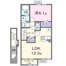 シャルマン天童II 2階1LDKの間取り