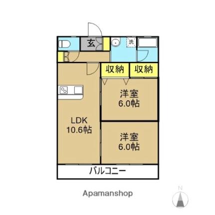 サンハイム2 105｜福島県郡山市並木１丁目(賃貸アパート2LDK・1階・58.38㎡)の写真 その2