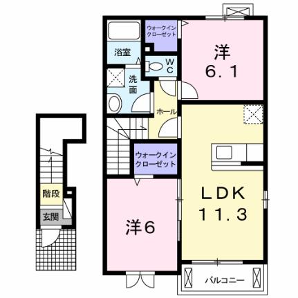 メゾンソレイユ 203｜福島県郡山市田村町徳定字霞内(賃貸アパート2LDK・2階・57.63㎡)の写真 その2