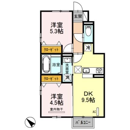 コート・ソレイユ　Ａ 105｜福島県郡山市水門町(賃貸アパート2DK・1階・46.52㎡)の写真 その2