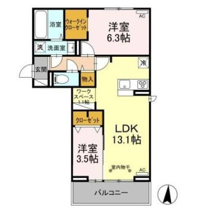 エクシリア　Ａ 301｜福島県郡山市日和田町字三河尻(賃貸アパート2LDK・3階・56.68㎡)の写真 その2