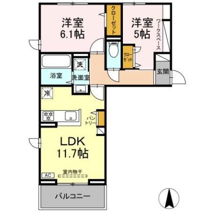 モルトベーネII 203｜福島県郡山市富田町字菱内(賃貸アパート2LDK・2階・53.77㎡)の写真 その2