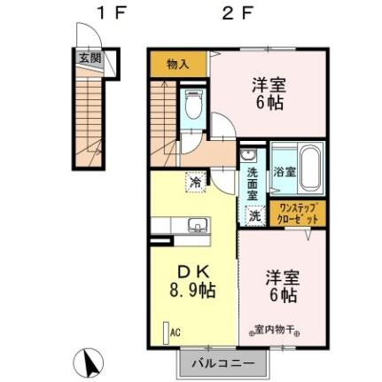 福島県郡山市富久山町福原字境田(賃貸アパート2DK・2階・53.78㎡)の写真 その2