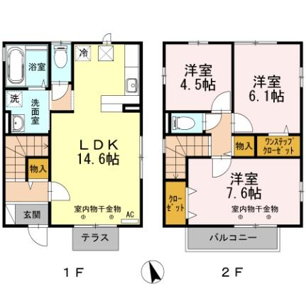 福島県郡山市安積町日出山３丁目(賃貸一戸建3LDK・2階・81.02㎡)の写真 その2