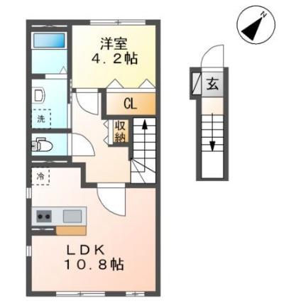 トップヒルズ 203｜福島県郡山市安積町笹川字念仏坦(賃貸アパート1LDK・2階・44.83㎡)の写真 その2