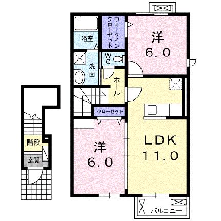 グランデ・セレッソＡ 205｜福島県二本松市新座(賃貸アパート2LDK・2階・58.47㎡)の写真 その2