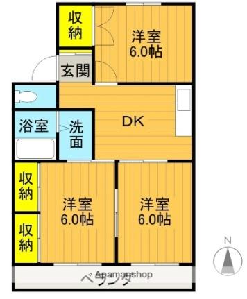 関根ハイツＡ棟 103｜福島県本宮市本宮字関根(賃貸アパート3DK・1階・53.40㎡)の写真 その2