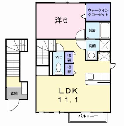 ポーシャルマンI 205｜福島県郡山市日和田町字朝日坦(賃貸アパート1LDK・2階・46.28㎡)の写真 その2