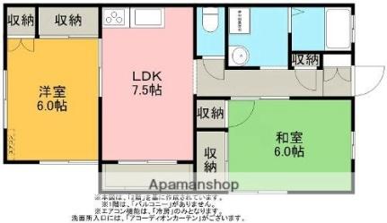 ハウスパリジェンヌ ｜福島県会津若松市一箕町大字八幡字中島(賃貸アパート2DK・2階・50.74㎡)の写真 その2