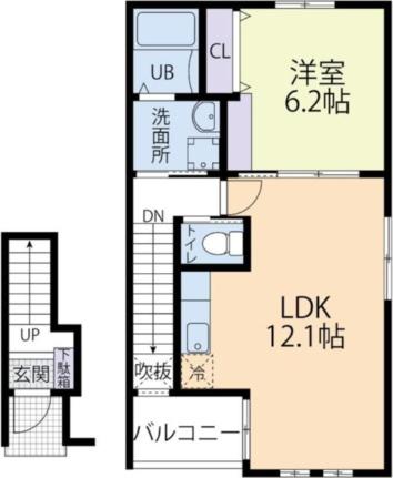 Ｃｏｍｆｏｒｔ 201｜茨城県水戸市堀町(賃貸アパート1LDK・2階・43.98㎡)の写真 その2