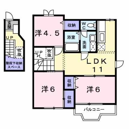 フォンテーヌ・II 201｜茨城県神栖市平泉東３丁目(賃貸アパート3LDK・2階・65.57㎡)の写真 その2