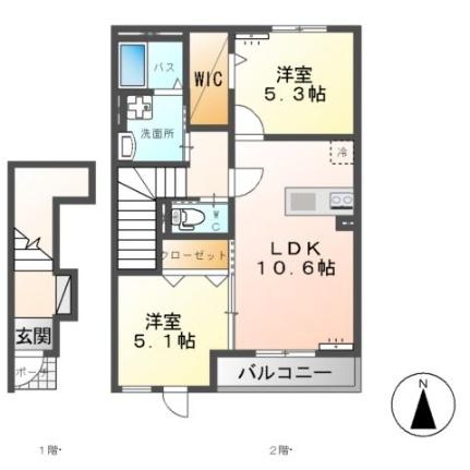 ベルフルールII 202｜茨城県神栖市大野原中央２丁目(賃貸アパート2LDK・2階・53.88㎡)の写真 その2