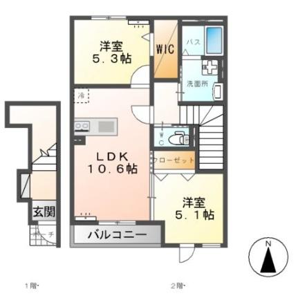 ベルフルールII 206｜茨城県神栖市大野原中央２丁目(賃貸アパート2LDK・2階・53.88㎡)の写真 その2