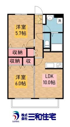 ミレニアムマンション 302｜栃木県塩谷郡高根沢町大字宝積寺(賃貸マンション2LDK・3階・54.14㎡)の写真 その2