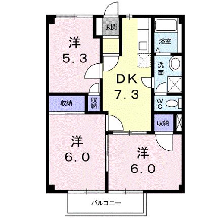 メゾンドファミーユＢ 202｜栃木県さくら市北草川２丁目(賃貸アパート3DK・2階・52.00㎡)の写真 その2