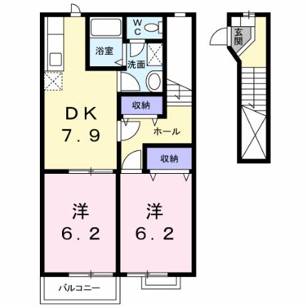 カーサ・パルテールＡ 202 ｜ 栃木県さくら市氏家（賃貸アパート2DK・2階・53.44㎡） その2