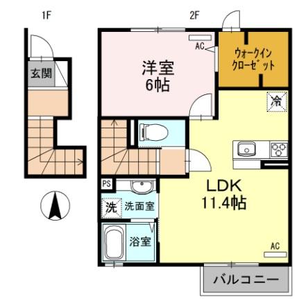 群馬県太田市宝町(賃貸アパート1LDK・2階・46.74㎡)の写真 その2