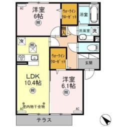 東武伊勢崎線 足利市駅 徒歩29分の賃貸アパート 1階2LDKの間取り