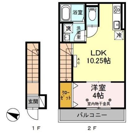 ボヌールＫ 203｜埼玉県さいたま市北区宮原町１丁目(賃貸アパート1LDK・2階・37.98㎡)の写真 その2