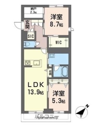 グランシャンブル 301｜埼玉県さいたま市西区大字宝来(賃貸アパート2LDK・3階・70.11㎡)の写真 その2