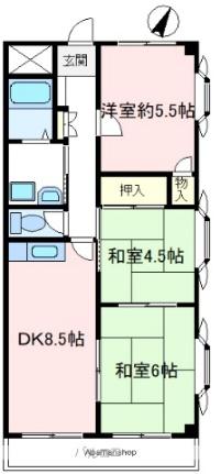 埼玉県狭山市富士見１丁目(賃貸マンション3DK・3階・54.00㎡)の写真 その2