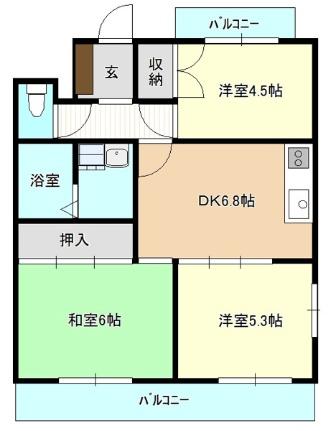 グリーンキャピタル 406｜神奈川県川崎市中原区下小田中６丁目(賃貸マンション3DK・4階・51.36㎡)の写真 その2