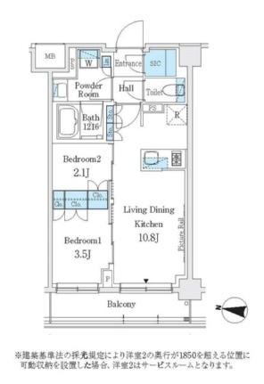 Ｊ．ＧＲＡＮ　Ｃｏｕｒｔ　品川西大井ＷＥＳＴ 305｜東京都品川区西大井２丁目(賃貸マンション2LDK・3階・40.26㎡)の写真 その2