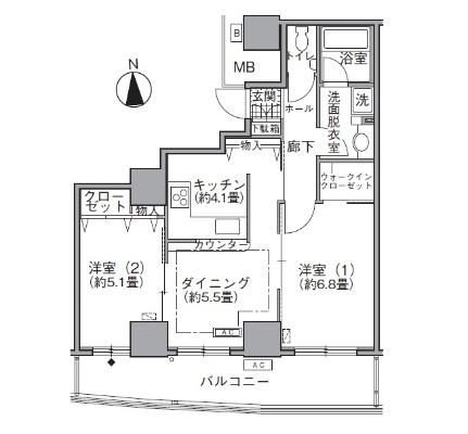 アクティ汐留 2510｜東京都港区海岸１丁目(賃貸マンション2DK・25階・59.28㎡)の写真 その2