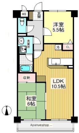 神奈川県横浜市青葉区荏田町(賃貸マンション2LDK・5階・56.16㎡)の写真 その2